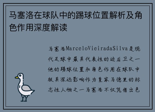 马塞洛在球队中的踢球位置解析及角色作用深度解读 马塞洛在球队中的踢球位置解析及角色作用深度解读